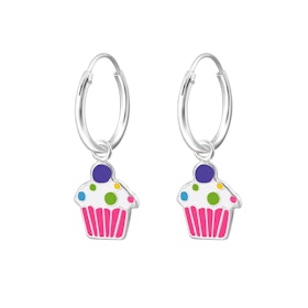 Hängande örhängen till barn - ringar i silver med Cupcakes