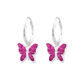 Hängande örhängen till barn - ringar i silver cerise Fjäril