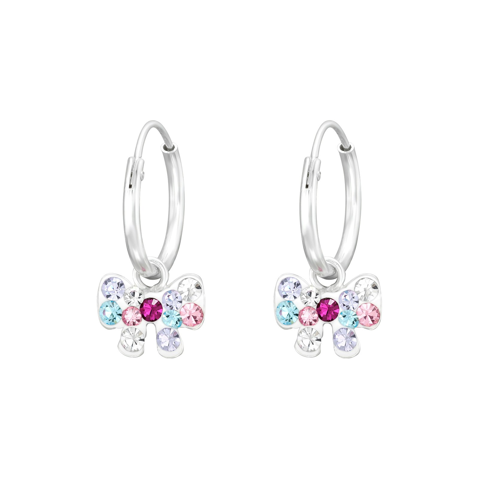 Hängande örhängen till barn - ringar med rosetter & glitterstenar - barnörhängen i äkta 925 sterling silver