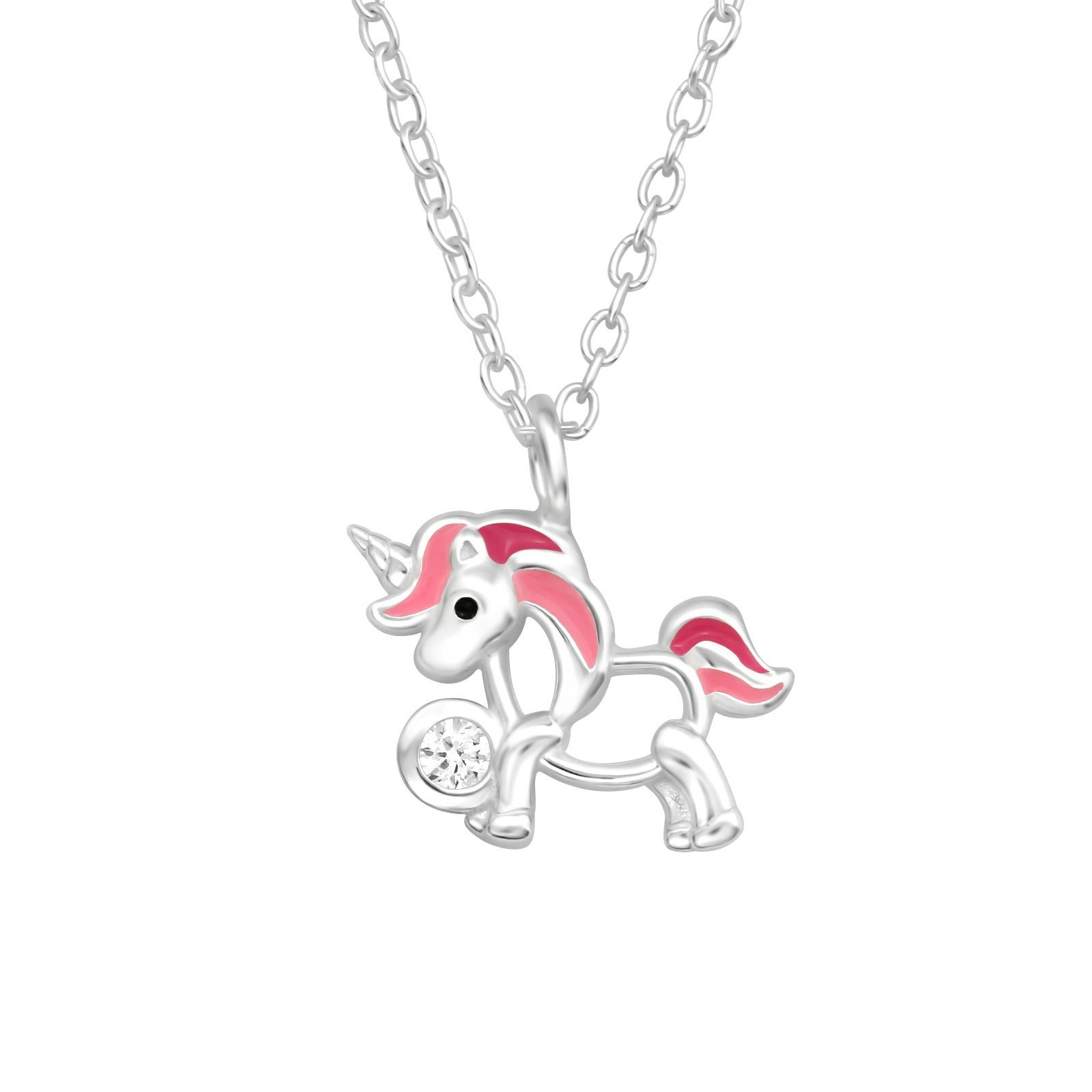 Barnhalsband Enhörning med sten - sött barnsmycke i äkta 925 sterling silver