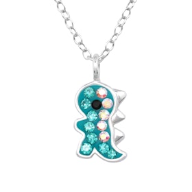 Halsband till pojke turkos Dino - fint barnhalsband i silver