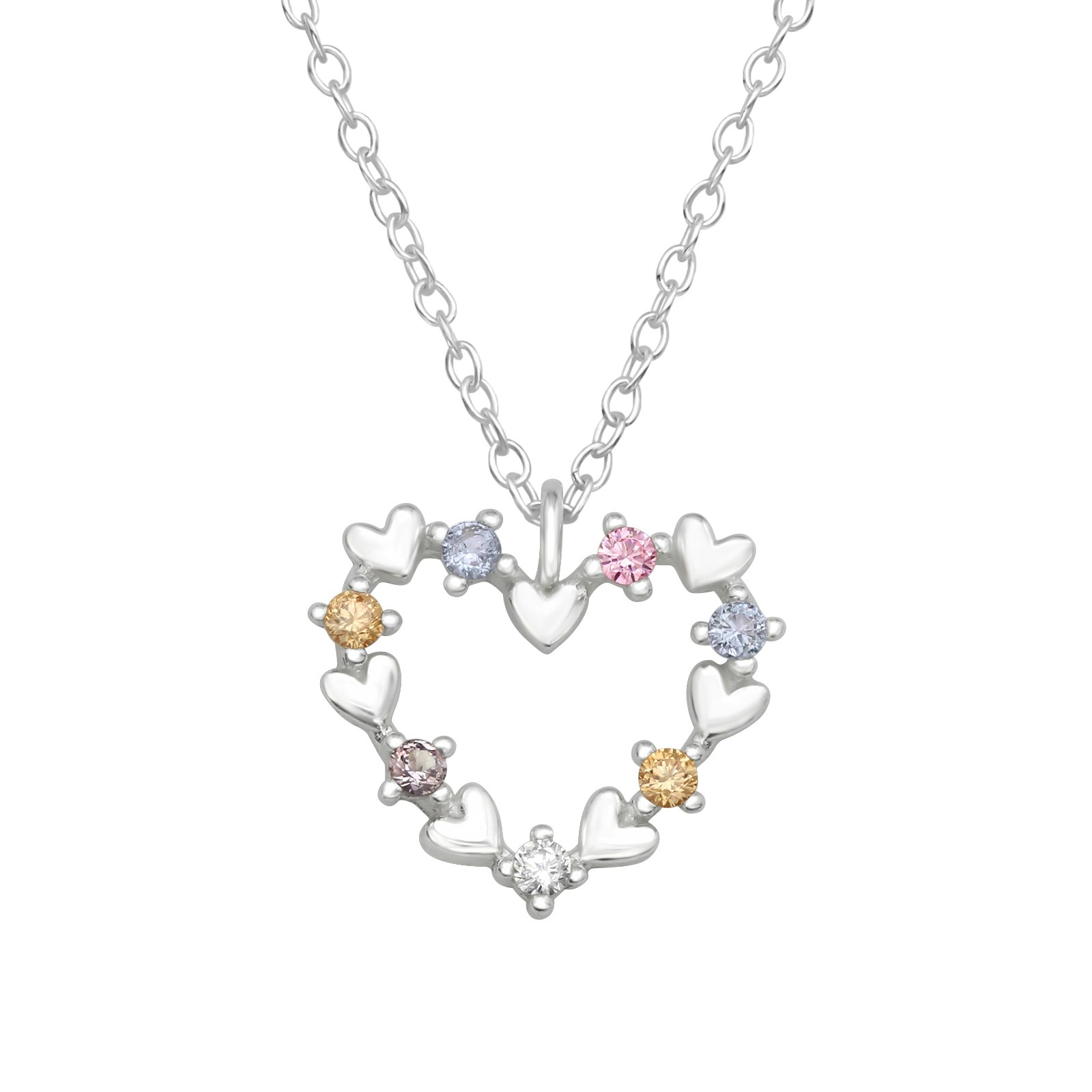 Barnhalsband glittrigt Hjärta i flera färger - sött barnsmycke i äkta 925 sterling silver