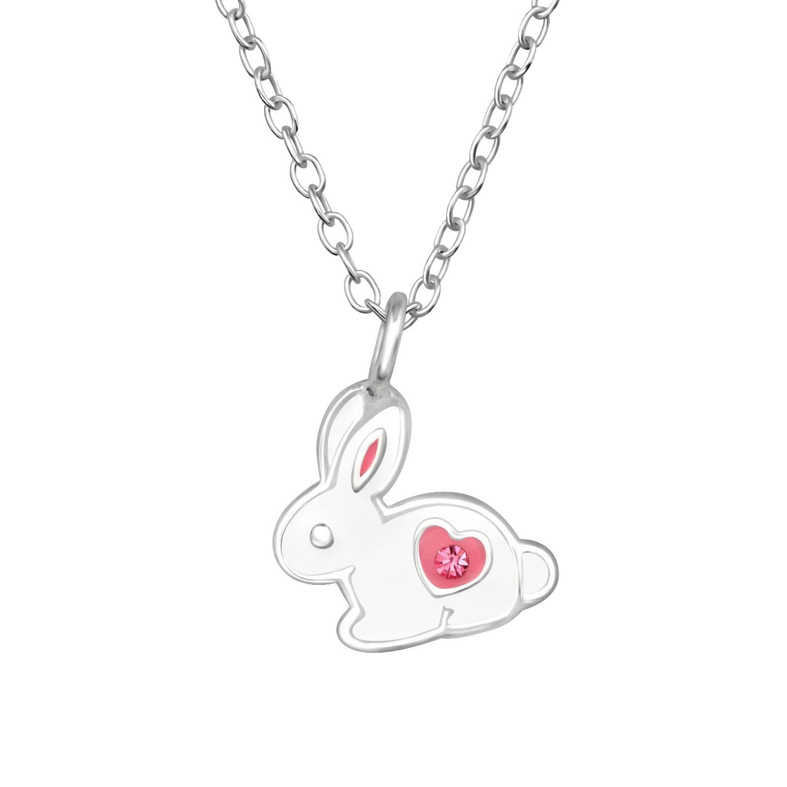 Barnhalsband Kanin rosa hjärta - sött halsband till barn i äkta 925 sterling silver
