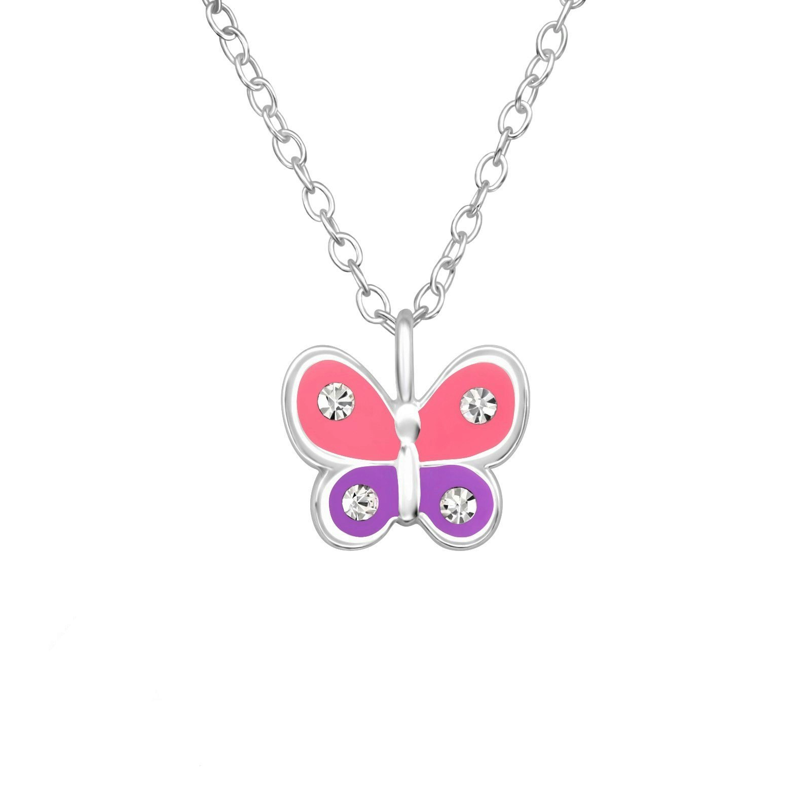 Barnhalsband Fjäril rosa & lila - sött halsband till barn i äkta 925 sterling silver
