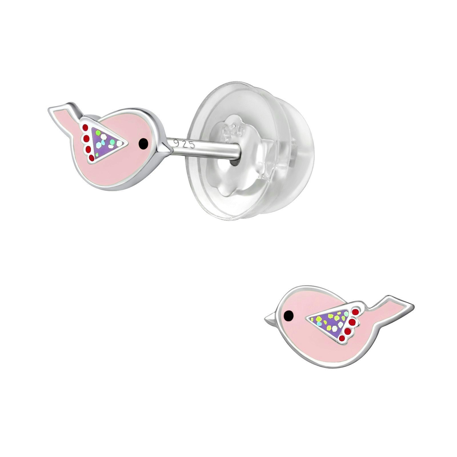 Barnörhängen Småfåglar ljusrosa - söta Sweethearts örhängen till barn fåglar i äkta 925 sterling silver