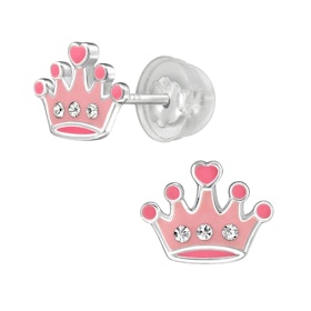 Barnörhängen Prinsesskrona rosa - örhängen i äkta silver
