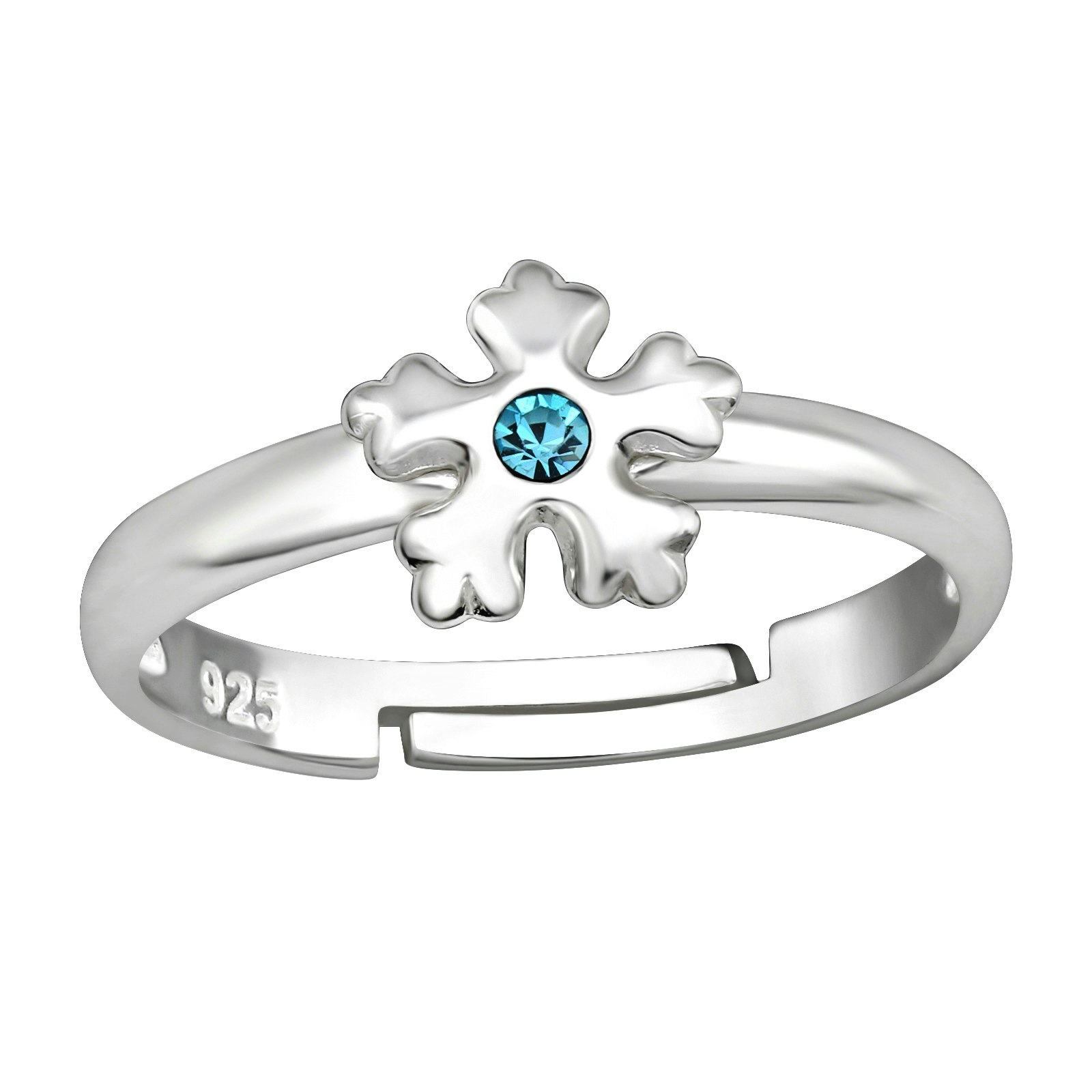 Ring till barn Snöflinga blå sten - söt, justerbar silverring - en barnring i äkta silver