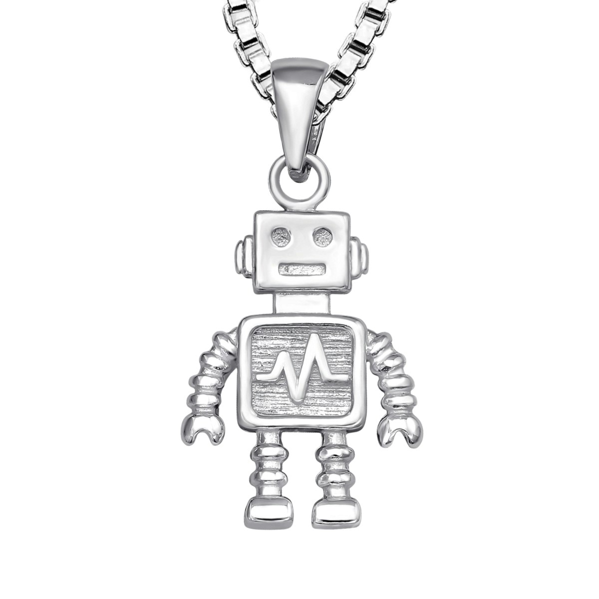 Doppresent till pojke med fint smycke Robot - halsband i äkta 925 sterling silver