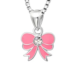 Doppresent flicka - barnhalsband rosa Rosett i äkta silver