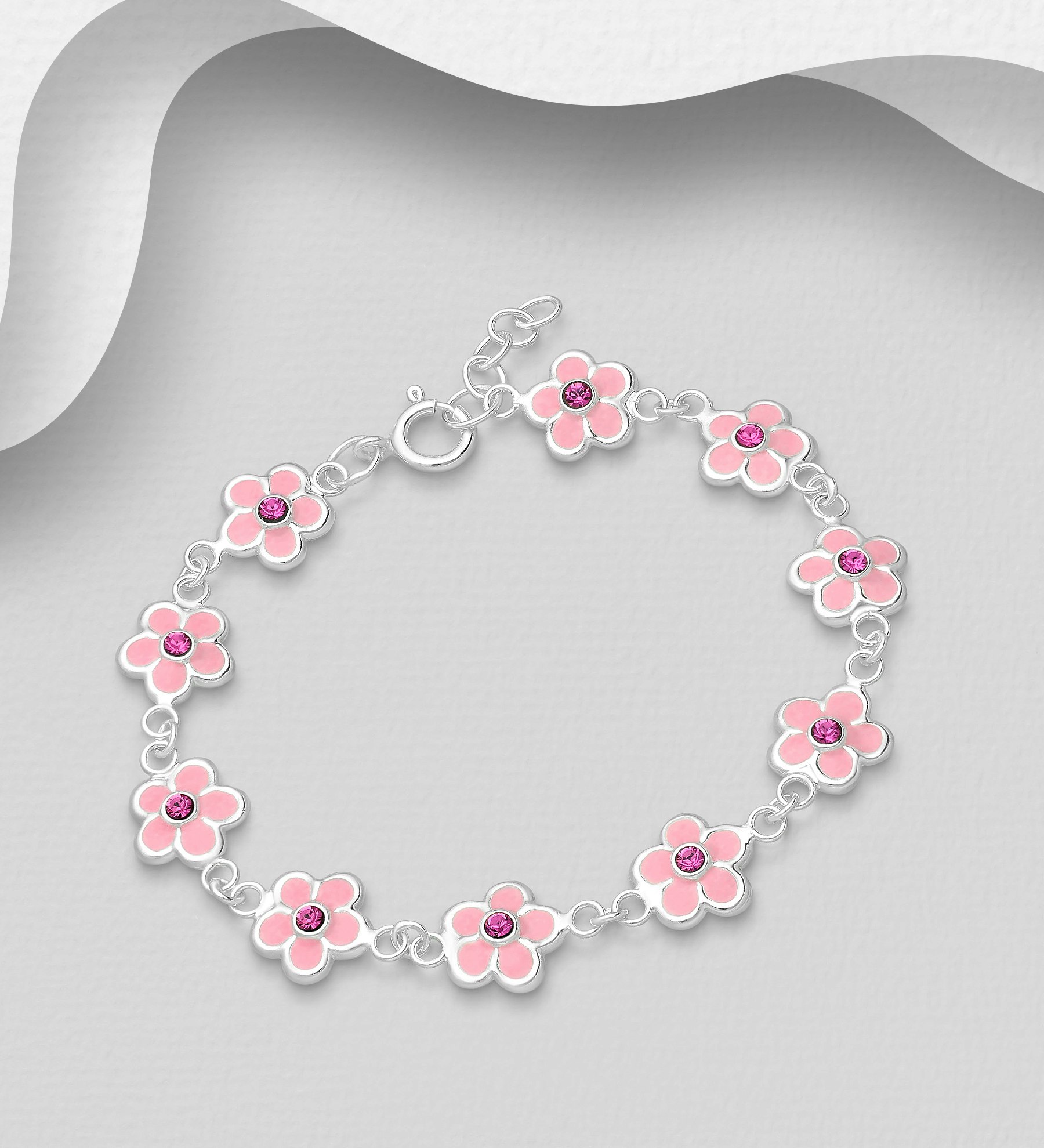 Armband till barn Ljusrosa Blommor - barnarmband i silver - Sweethearts silverarmband till flicka