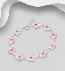 Armbånd til børn Lyserøde blomster - børnearmbånd i sølv