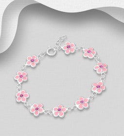 Armbånd til børn Lyserøde blomster - børnearmbånd i sølv