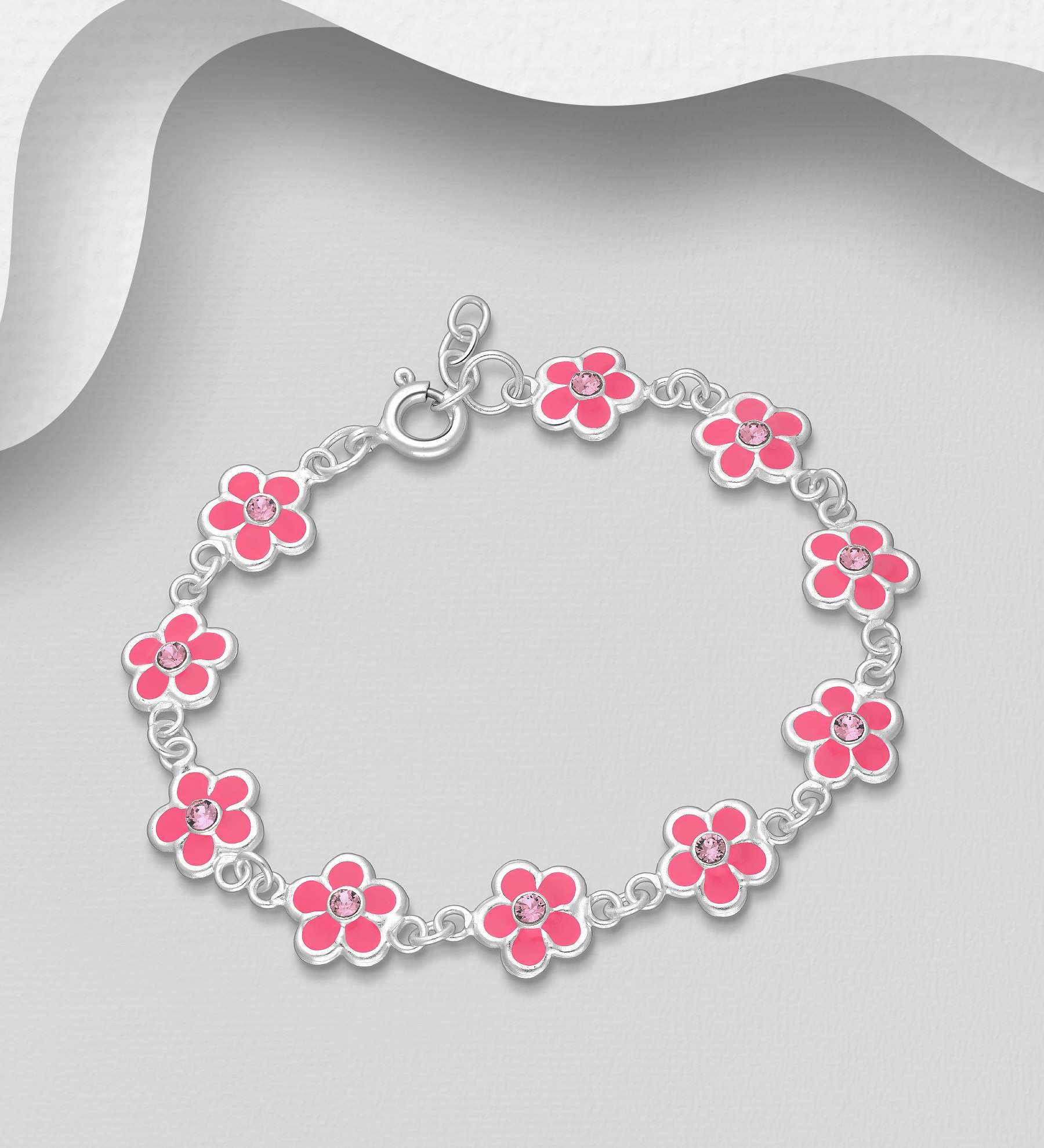 Armband till barn Mörkrosa Blommor - barnarmband i silver - Sweethearts silverarmband till flicka