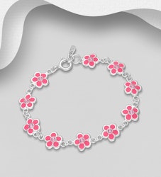 Armbånd til børn Mørkerosa blomster - børnearmbånd i sølv