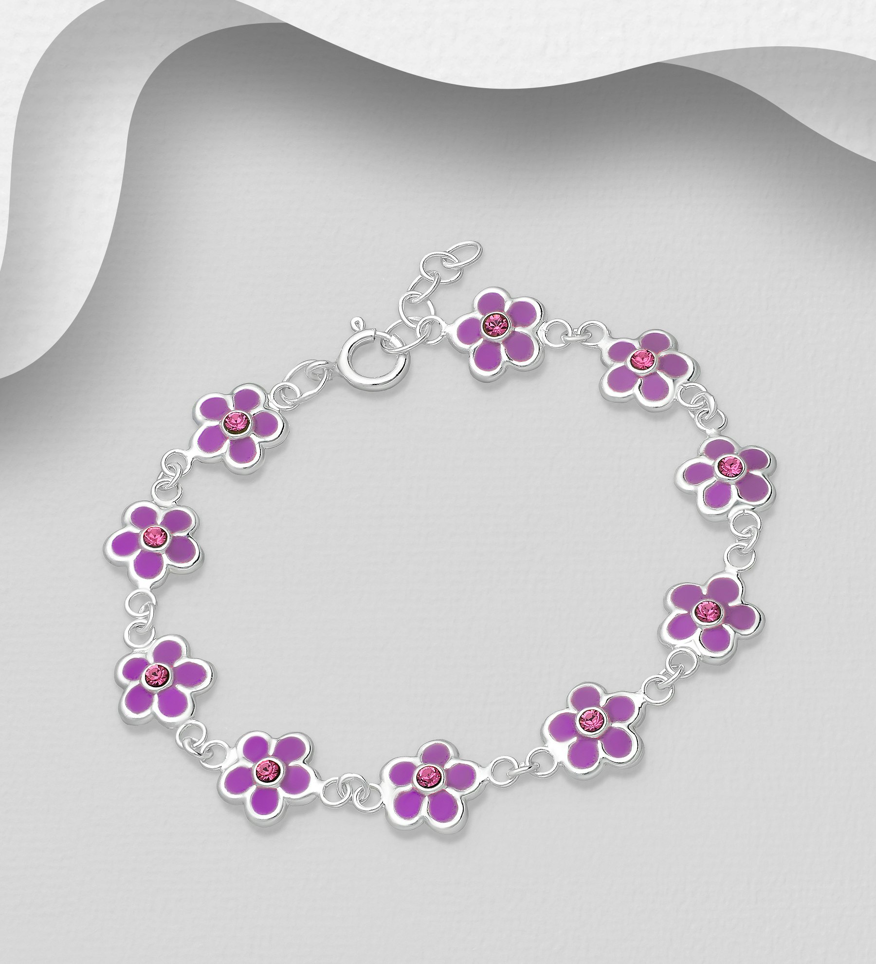 Armband till barn Mörklila Blommor - barnarmband i silver - Sweethearts silverarmband till flicka