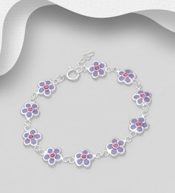 Armbånd til børn Lyslilla blomster - børnearmbånd i sølv
