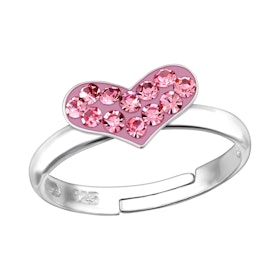 Barnring Hjärta rosa glitter - söt ring till barn i äkta silver