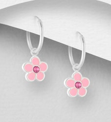 Hängande örhängen till barn - silverringar ljusrosa Blomma