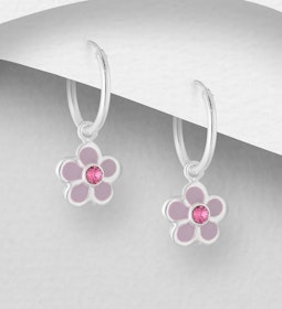 Hängande örhängen till barn - silverringar ljuslila Blomma