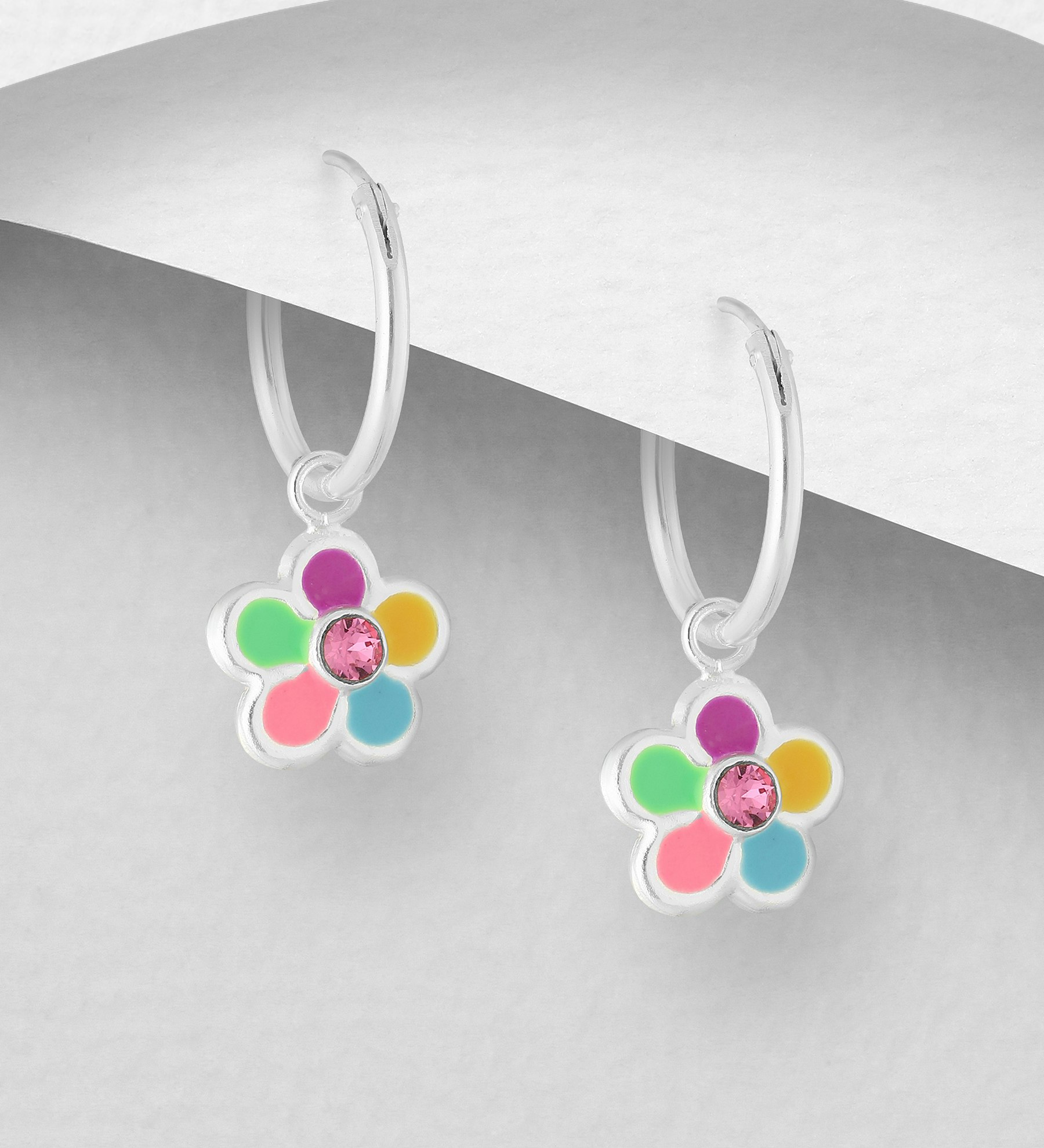 Hängande örhängen till barn i äkta silver - silverringar söt Blomma med sten