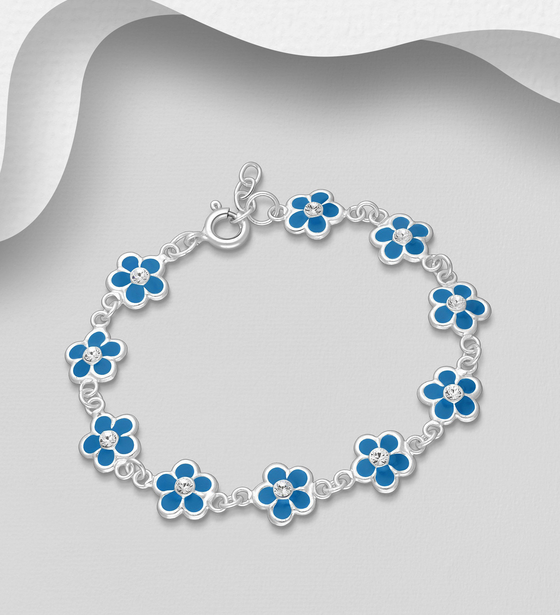 Armband till barn Blå Blommor - barnarmband i silver