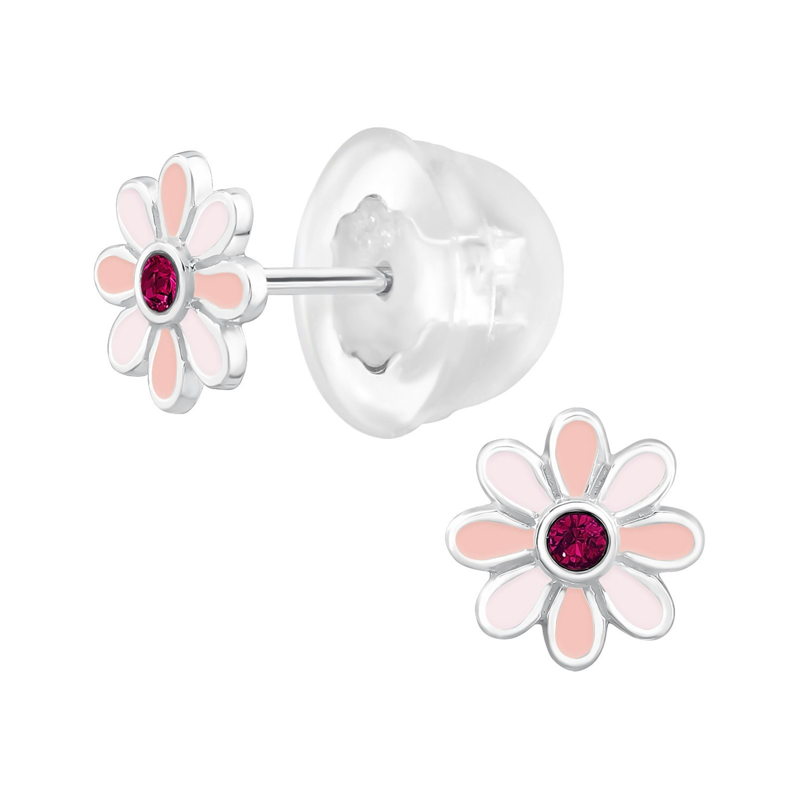 Barnörhängen Rosa Blommor - örhängen till barn i äkta silver
