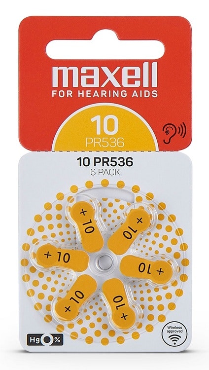 Maxell PR536 Hörapparatsbatteri 10/Gul 6-pack