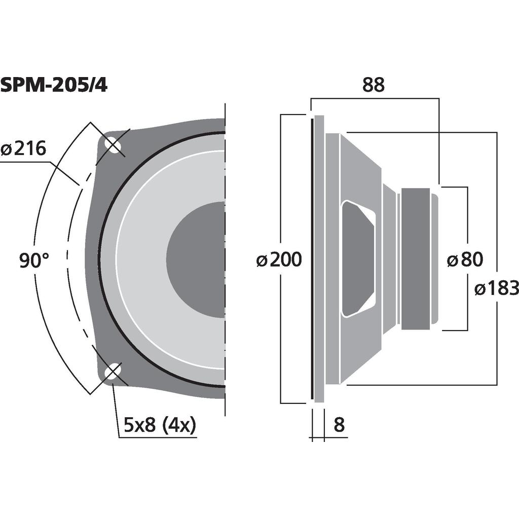 Monacor SPM-205/4 8'' Bas/mellenregister