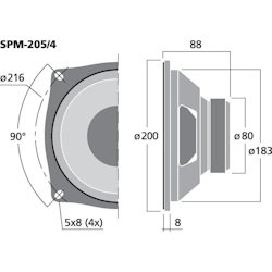 Monacor SPM-205/4 8'' Bas/mellenregister