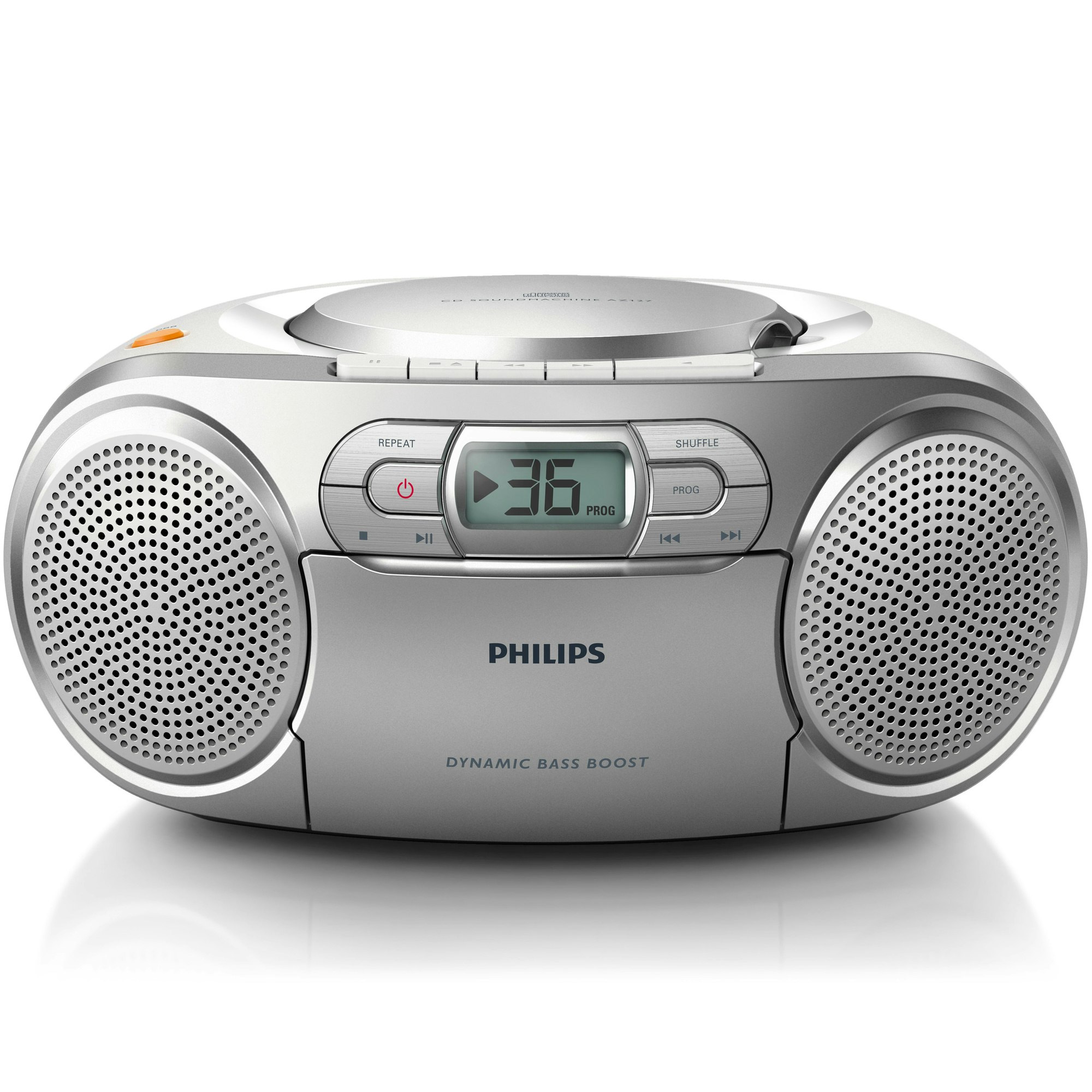 Philips AZ127 Boombox CD/FM-radio/Kassett Silver-grå