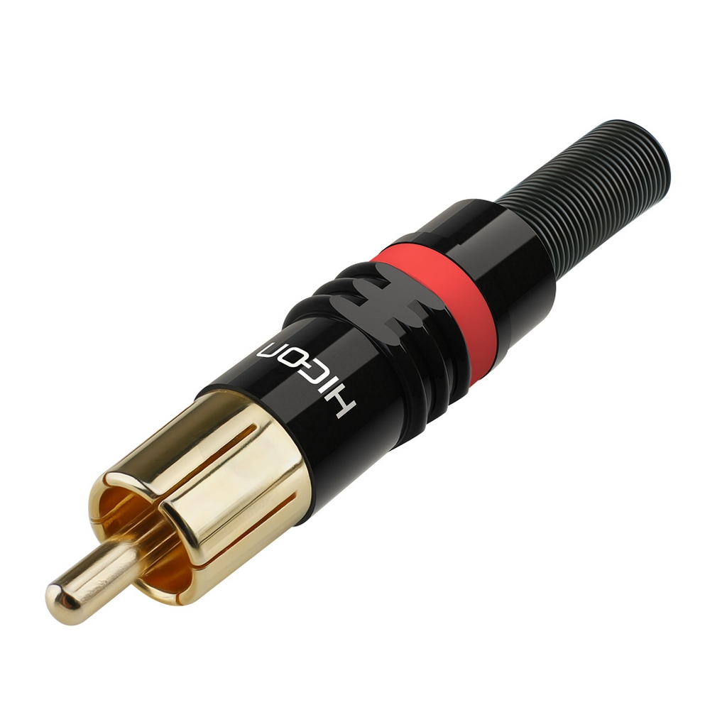 Hi-Con HI-CM03-RED RCA, 2-polig, metall-, lödning-hankontakt, guldpläterade kontakt(er), rak, svart