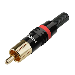 Hi-Con HI-CM03-RED RCA, 2-polig, metall-, lödning-hankontakt, guldpläterade kontakt(er), rak, svart