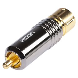 HiCon HI-CM18-NTL RCA / phono-kontakt, spännhylsa, 2-polig, metall-, lödning-hankontakt, guldpläterade kontakt(er), rak, kromfärgadRCA-kontakt
