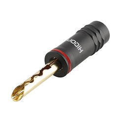 HiCon HI-BM13-RED Banankontakt med tandad klämma, 1-pol , metall-, Clamp Technic-hankontakt, hård guldpläterad kontakt(er), rak, max. 6 mm², svart