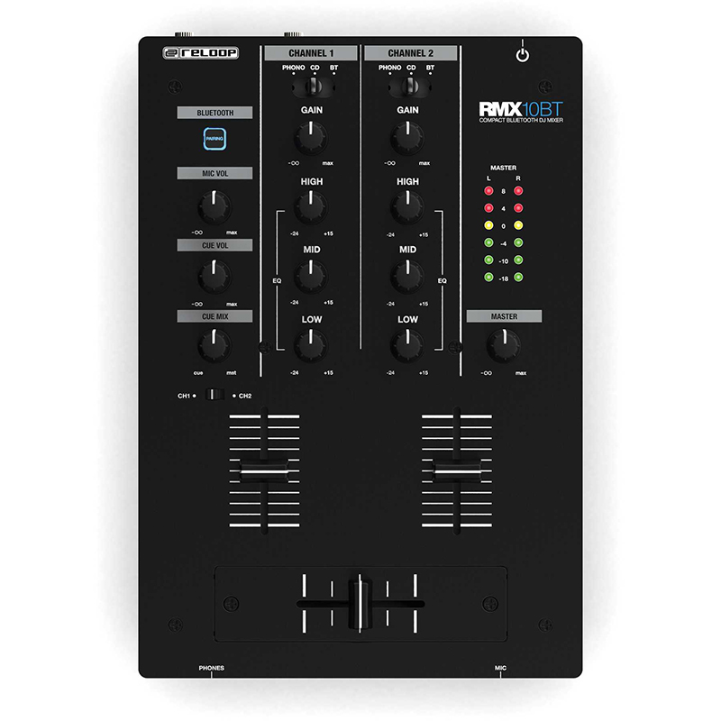 Reloop RMX-10 BT, 2-kanalig kompakt DJ-mixer med blåtand