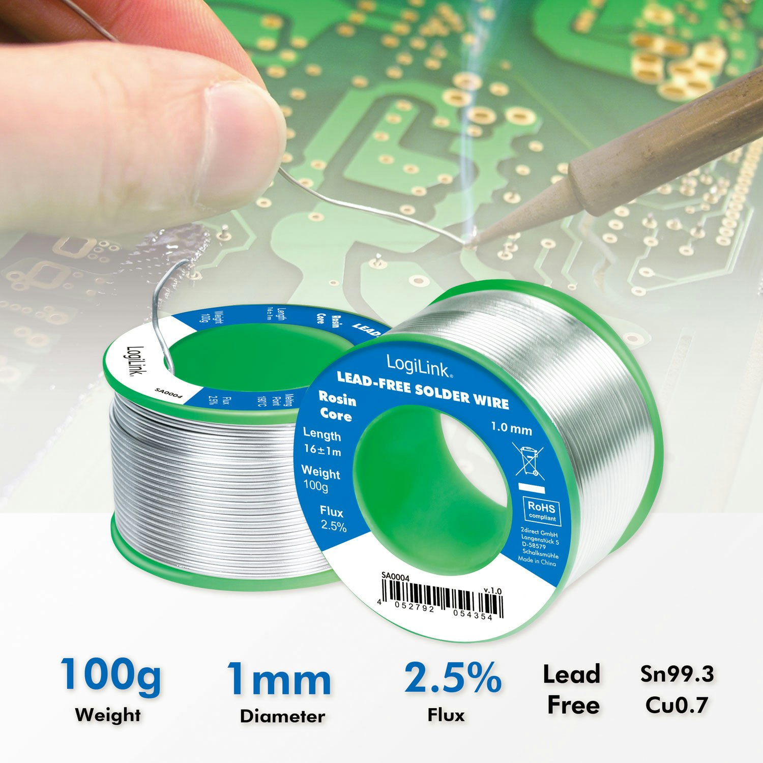 LogiLink SA0004 Lödtenn blyfritt 1mm 100g