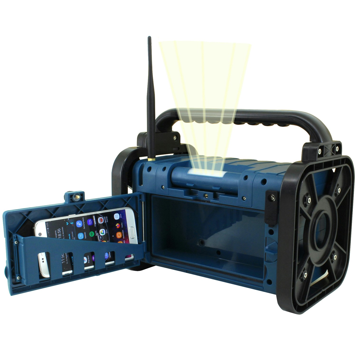 Soundmaster DAB85BL Stereo DAB+/FM bygg/trädgårds-radio med Bluetooth®, LED-belysning & Li-Ion batteri