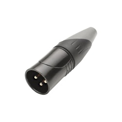 HICON XLR, vatten- och dammtät IP67 när den är ansluten, 3-polig, metall-hankontakt, guldpläterade kontakt(er), rak, svart