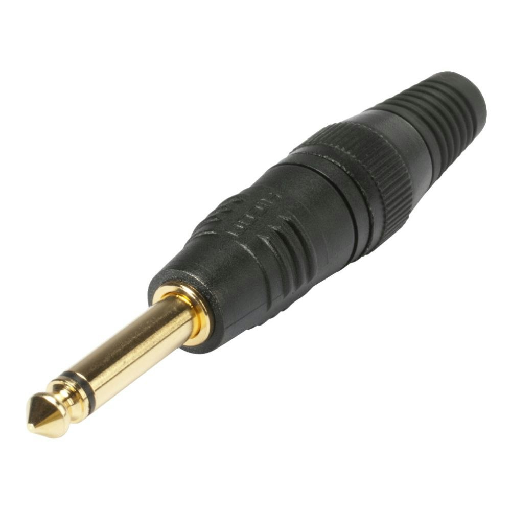 HICON HI-J63M03-G (6,3 mm) 2-polig metall-lödning-hane, guldpläterad stift, rak, svart