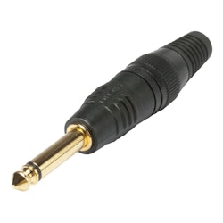 HICON HI-J63M03-G (6,3 mm) 2-polig metall-lödning-hane, guldpläterad stift, rak, svart