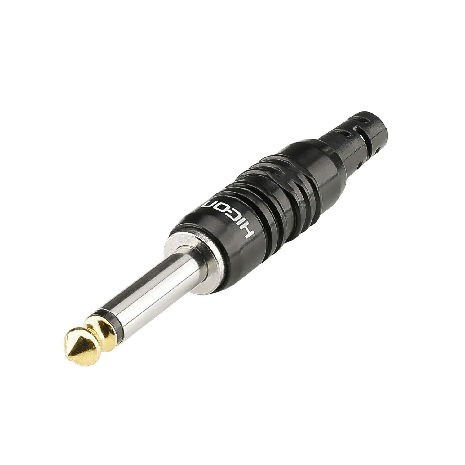 HICON HI-J63M07 jack (6,3 mm), 2-polig, metall-, löd-hankontakt, Goldtip-kontakt(er), rak, svart
