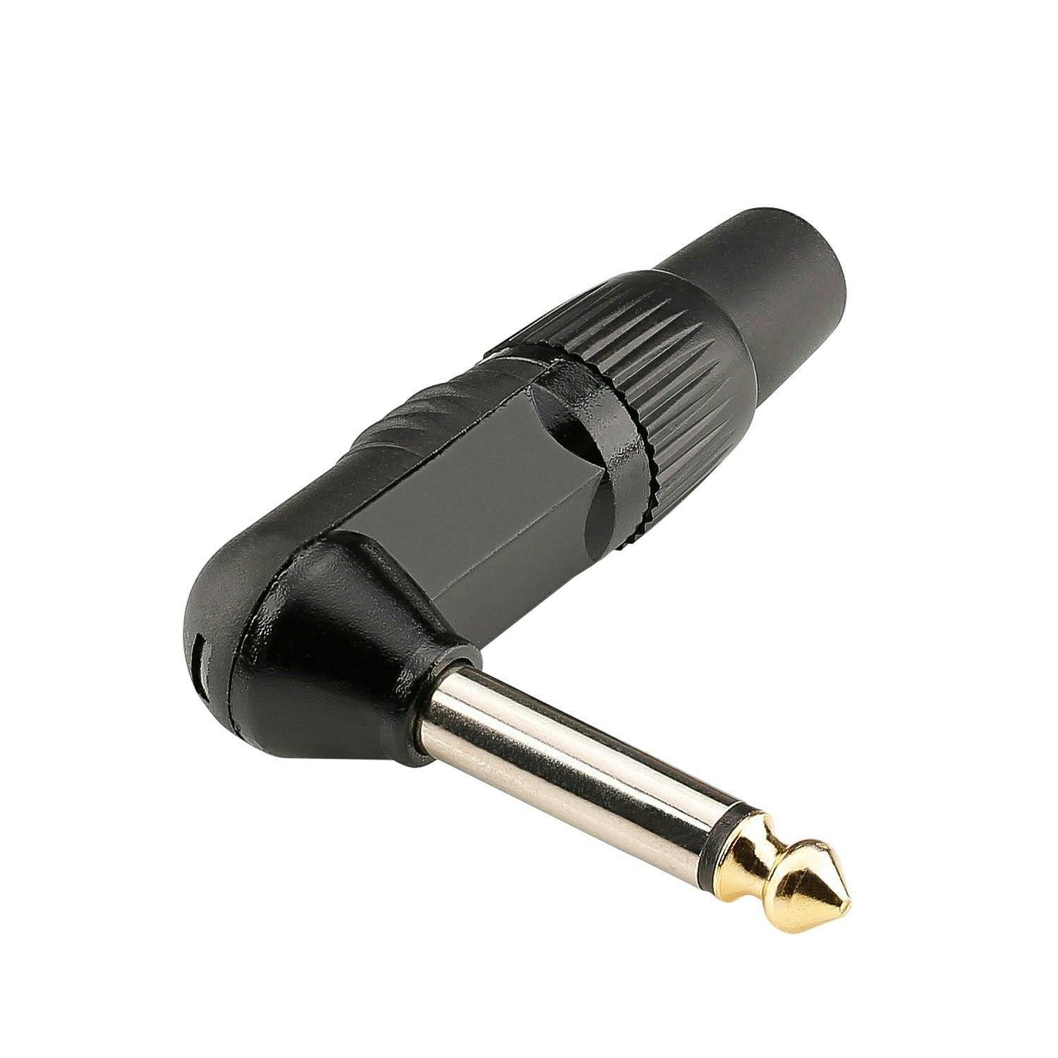 HICON HI-J63MA06 jack (6,3 mm), 2-polig, metall-, löd-hankontakt, Goldtip-kontakt(er), 90° vinklad, svart
