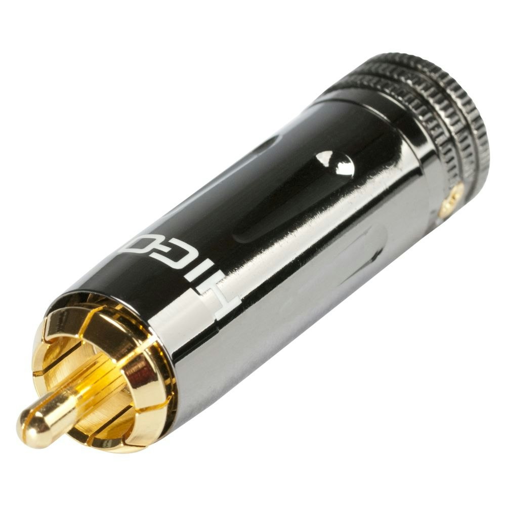 HICON HI-CM09-NTL RCA / phono-kontakt, spännhylsa, 2-polig, metall-, lödning-hankontakt, guldpläterade kontakt(er), rak, kromfärgad