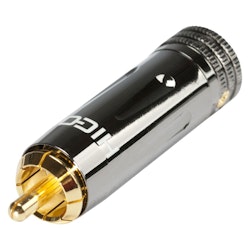HICON HI-CM09-NTL RCA / phono-kontakt, spännhylsa, 2-polig, metall-, lödning-hankontakt, guldpläterade kontakt(er), rak, kromfärgad