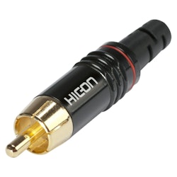 HICON HI-CM06-RED RCA, 2-polig, metall-, lödning-hankontakt, guldpläterade kontakt(er), rak, svart