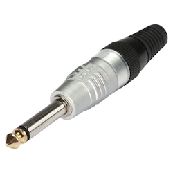 HICON HI-J63M (6,3 mm) 2-polig metall-lödning-hankontakt, nickelpläterad med Goldtip-stift, rak, grå