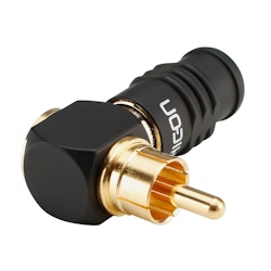 HICON HI-CMA-SM RCA skruv & spel, 2-polig, metall-, skruv-typ hankontakt, hård guldpläterad kontakt(er), 90° vinklad, svart