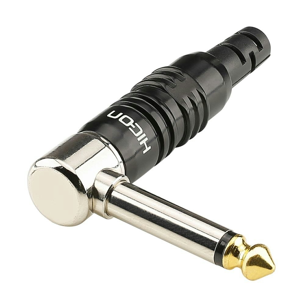 HICON HI-J63MA07 jack (6,3 mm), 2-polig, metall-, löd-hankontakt, Goldtip-kontakt(er), 90° vinklad, svart