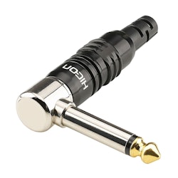 HICON HI-J63MA07 jack (6,3 mm), 2-polig, metall-, löd-hankontakt, Goldtip-kontakt(er), 90° vinklad, svart