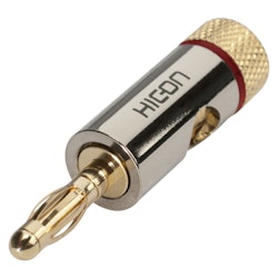 HICON HI-BM06-RED Banankontakt med universalklämma, kaskadbar, 1-pol, metall-, skruv-typ hankontakt, guldpläterade kontakt(er), rak, kromfärgad